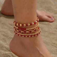 1 pieza/5 piezas Conjunto de pulsera y tobillera con corazón rojo para mujer - Multicolor - Ver 8