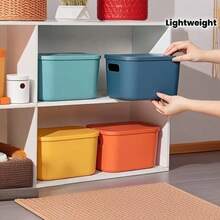 6PC Multi-Color Stackable Plastic Storage Baskets With Lid - Waterproof Space-Saving Organizer For Kitchen Bathroom Bedroom Living Room Dorm Office Daily Supplies - màu xanh lá - Xem 8
