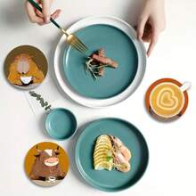 8件套木质杯垫，可爱动物造型，适用于客厅、厨房、餐厅及其他商业场所，精美礼品 - 彩色 - 查看 6