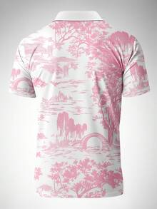 男士风景字母印花休闲百搭通勤短袖Polo衫 - 彩色 - 查看 3