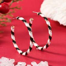 1对圣诞糖果、心形、五角星、竹节耳环，适合圣诞节佩戴 - 紅白色 - 查看 8