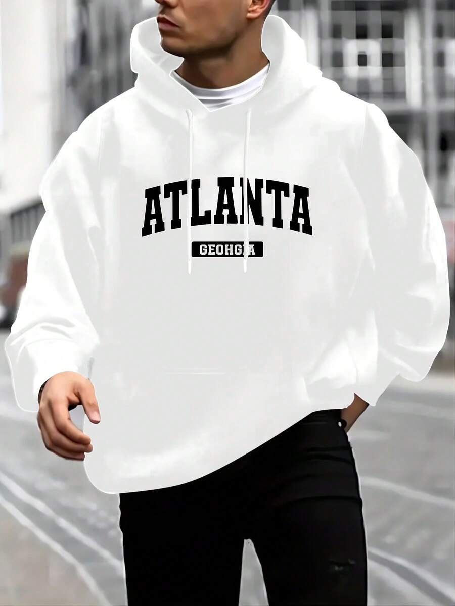 Plus Size Patterned Hoodie - Casual Oversized Pullover With Kangaroo Pocket, Polyester Blend, Washable - Choice Autumn And Winter Z0KB - White - View 1