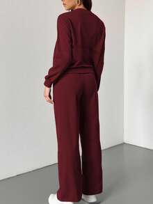 两件装纯色休闲拉链连帽衫，女士运动卫衣，适合运动、居家、办公、街头穿着，春秋冬皆宜 - 酒紅色 - 查看 3