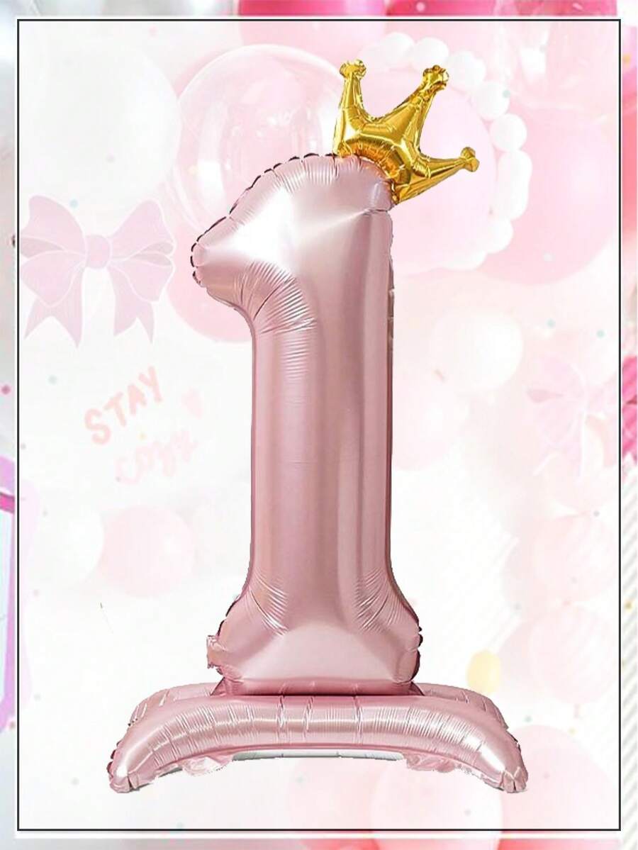 1 quả bóng bay số hình vương miện khổng lồ màu hồng, kích thước 42 inch, bằng giấy bạc ánh kim, thích hợp trang trí tiệc sinh nhật, lễ kỷ niệm và ngày lễ - Phụ kiện chụp ảnh