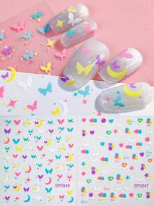 Tiebeauty 2 Sheet Sweet Style Nail Stickers Set Balloon Butterfly Star Moon Element Date Shopping/Girlfriend Gathering/Daily Out Of The Street Fingertips Instantly Transform Into Vitality Sweet Girl - Multicolor - View 12