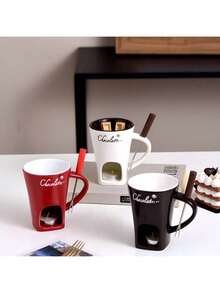 1 Pc Ceramic Chocolate And Cheese Fondue Set With Mug – Comes With A Ceramic Bowl Base, Perfect For Valentine's Day, Parties, And Family Gatherings – No Stove Required, Easy-To-Clean Surface, An Ideal Gift For Cheese, Chocolate, And Dessert Lovers, Modern Kitchenware, Elegant Plates And Dishes, Butter Warmer, A Must-Have For Home Cooking. - Multicolor - View 6