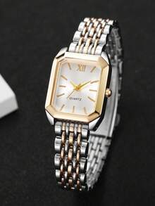 1pc Women's Casual Chic Square Dial Quartz Wrist Watch With Steel Band, Fashion Timepiece (No Watch Box Included) - Multicolor - View 4