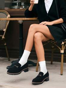 Women's Loafers Shoes Slip-On Chunky Platform Comfortable Dressy Business Casual Loafers - Đen/da lộn - Xem 5