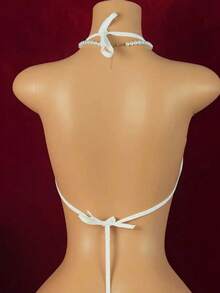 动漫可爱波尔卡圆点奶牛图案比基尼，性感内衣连体衣，角色扮演性感内衣，狂野 - 白色 - 查看 5