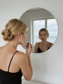 OUTANA 1pc Modern Frameless Oval Acrylic Bathroom Mirror Wall Sticker, Wall-Mounted Self-Adhesive High-Definition Mirror Surface, Waterproof And Moisture-Proof, With Removable Protective Film, Plastic Surface, Multi-Purpose No Power Needed, Suitable For Bathroom, Living Room, Bedroom, Kitchen, Office And Other Elegant Spaces.