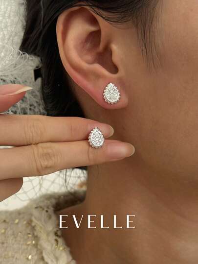 银色耳环，优雅可爱的铜质立方氧化锆耳环，适合日常佩戴和聚会场合