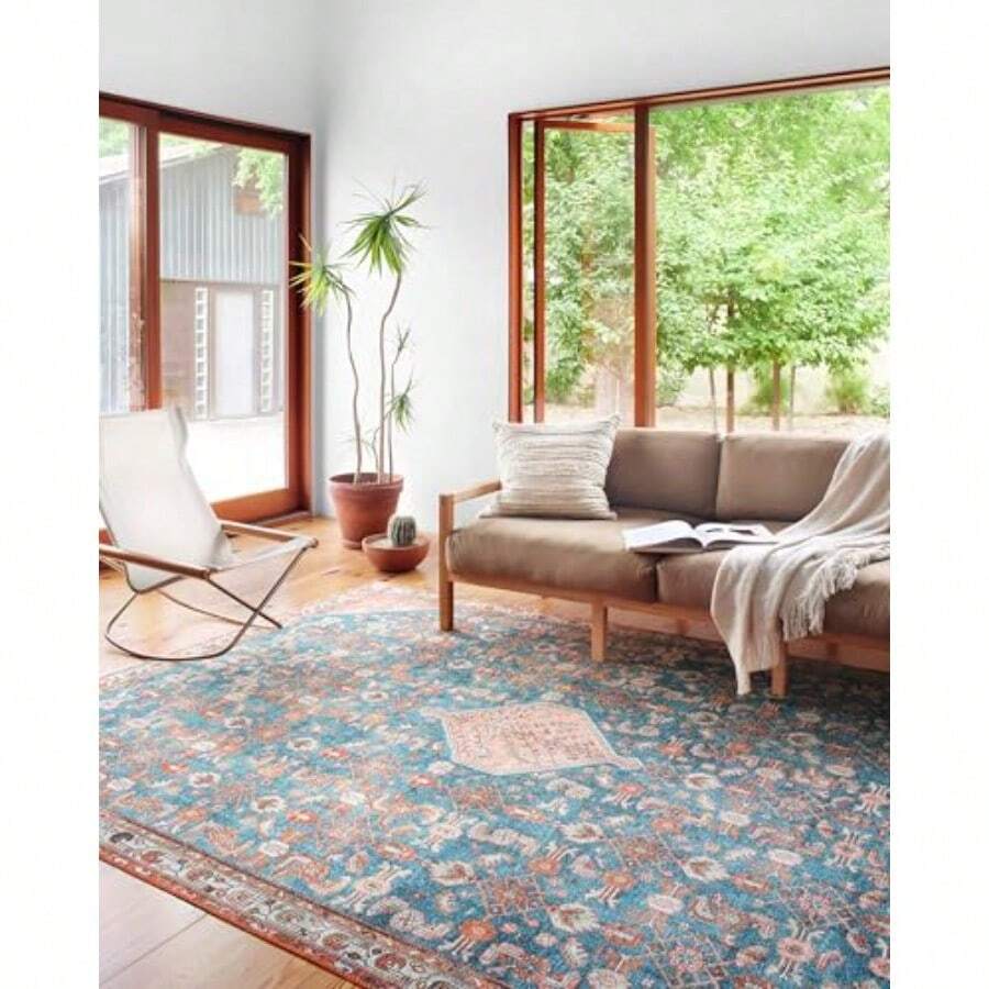 XCVB Loloi II - Colección Layla Tapete Decorativo 114cm x 69cm Color Marino/Arcilla Alfombra Estilo Vintage - 39x23Rectangular - Ver 1