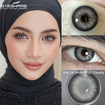 EYESHARE (0~5.50) Lentes de contacto graduados de color gris natural con ojos grandes y miopía, lentes de contacto blandos con receta, 14.5mm, 1 par/2 piezas