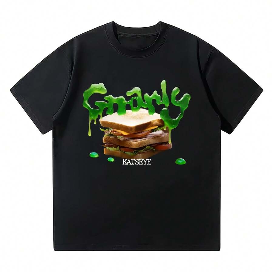 KATSEYE Gnarly T-Shirts, Creative Fashion, Unisex, Cotton, Korean Style, Kpop, Casual, Short Sleeve, Round Neck, Y2K - 黑色 - 查看 1