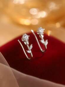 一对闪亮郁金香耳环，小众奢华设计，时尚优雅，适合约会、派对和日常佩戴。 - 銀色 - 查看 2