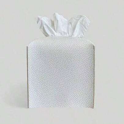 Cube Tissue Box Cover Holder Square PU Leather Tissue Holder Tissue Case Dispenser Bathroom, Tabletop, Vanity, Office White
