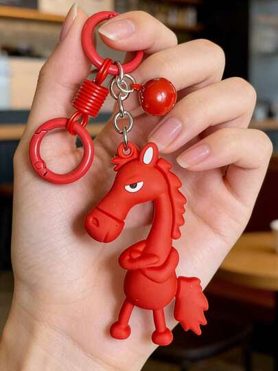 Soft Rubber Horse Keychain - Lightweight And Soft Material, (Black & Red Color) Cute Little Horse Keychain - Can Be Hung On Backpacks, Keys, And Cars As Decoration, Auspicious Horse Mascot For Year Of The Horse, Suitable As Birthday, Valentine's Day, Christmas Gift For Friends