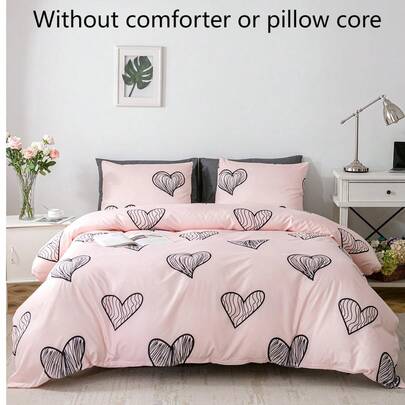 Bộ ga trải giường in hình trái tim màu hồng (2/3 món) (1/2 vỏ gối, 1 vỏ chăn, không kèm ruột chăn). Được làm từ chất liệu siêu mềm mại, thoáng khí, phù hợp cho mọi mùa, bộ ga trải giường này hoàn hảo cho phòng ngủ ấm cúng và mời gọi.