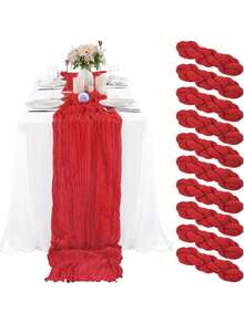 6/10pcs 35"X118" Lavender Green Balinese Gauze Table Runner, Soft Chiffon Bohemian Table Decor For Wedding, Birthday Party, Dining Room - Solid Color - View 3