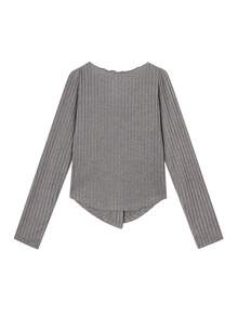 Cardigan Rajut Merrilee untuk Wanita, Pas Badan, Ramping, Menawan, Kerah Berkerut Asimetris, Sweater Pendek, Pakaian Dalam Musim Semi - Light Grey - View 4