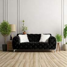 73.2" Tufted Velvet Loveseat Sofa - Modern Comfy Couch With Wide Armrests & Deep Seats, Silver Metal Legs For Small Space Apartment - màu đen - Xem 3