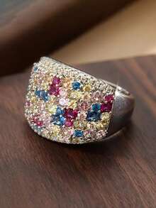 1 pieza Anillo de zirconia cúbica glamoroso para mujer para boda, compromiso, aniversario, fiesta, joyería, regalo del Día de San Valentín - 1# - Ver 4