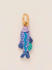 1 pieza Colgante de joyería con forma de concha marina y pez chapado en oro de 18K, de moda y colorido, resistente al agua y a la decoloración, para collar, pulsera, pendientes, llavero, bolso, accesorio de joyería para mujer, dije para billetera, pequeño colgante, regalo