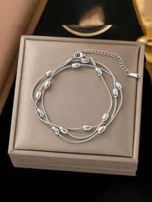 1pc Luxury Stainless Steel Multi-Layer Bracelet, Elegant Minimalist Style, Versatile Accessory, Suitable As Gift - Bracelet - View 8