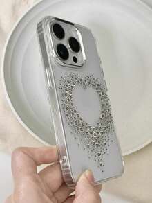 1 pieza Funda de teléfono con forma de corazón de lujo con rhinestones, compatible con iPhone 16 Pro Max 17 15 14 13 12 Pro 11, elegante y protectora como regalo de cumpleaños para mujeres - Corazón de diamante de moda - Ver 7