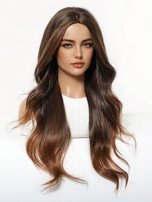 Brown Ombre Wig For Women Long Wavy Hair 65cm Curly Wig With Bangs Cosplay Headband Wigs Synthetic Wigs For Daily Use - 漸層棕色 - 查看 6