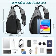 Mariconera Hombre Impermeable, Bolso Para Hombre Ligera, Bandolera Con Soporte para Telfono Mvil, Mochila Cruzada Antirrobo para Senderismo, Caminar, Viajar - GRIS - Ver 3