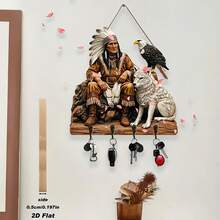 Llavero decorativo de pared, diseño indígena plano 2D, de madera, para entrada y pasillo. - Multicolor - Ver 3
