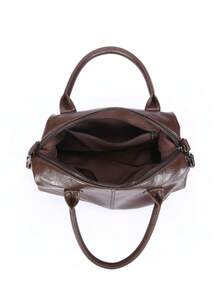 新款复古PU皮女士手提包，时尚拉链单肩包，配可拆卸肩带，女士工作旅行二合一包 - 咖啡 - 查看 12