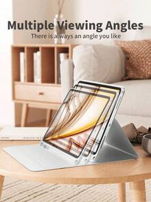 Ốp bảo vệ bàn phím không dây, mặt lưng TPU mềm, có nam châm tháo rời, khe cắm bút, tương thích với iPad Air 1/2/3/4/5/6, iPad 5/6/7/8/9/10/11, iPad Pro 11", Galaxy Tab, Redmi Pad SE (Xám nhạt) - Màu Xám nhạt - Xem 4