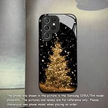 Funda de Teléfono de Vidrio de Árbol de Navidad para iPhone 17air/16E/15/14/13/12/11 Plus, Pro, Promax, X/XS/XR/XSMAX, para Samsung Galaxy A03/A03S/A05S/A06/A07/A11/A12/A13/A14/A15/A16/A17/A22/A22/A23/A26/A31/A32/A34/A35/A36/A52/A53/A73, S21/S22/S23/S24/S25 Plus, Ultra, Funda de Vidrio Reflectante, Buena Agarre, Protección de Borde Suave, Adecuada para Hombres y Mujeres - Negro - Ver 2