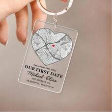 Personalized Map Keychain, Customized Couple Jewelry, First Date Gift, Couple Keychain, Location Map Keychain, Valentine's Day Gift For Him - Multicolor - View 2