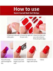 16片半固化凝胶美甲贴，时尚优雅红色美甲贴纸，自粘式全贴美甲套装，需配合UV灯使用，易于粘贴和卸除，适合女性和女孩日常派对DIY美甲使用。 - 紅色 - 查看 7