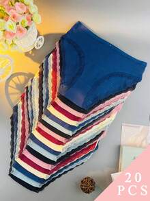 20-Pack Elegant Lace Solid Color Panties - High-Waisted Tummy Control, Knit Fabric, Full Coverage Comfort Fit, Soft And Breathable, Everyday Wear SolidColors, Classic Brief Style, Spring/Winter Clothing (6 Colors Random Delivery) - Nhiều màu - Xem 9