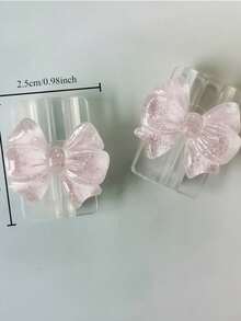 2pcs Pink Bow Universal Lightning (5-14) & Type-C Data Cable Protector - Shock-Resistant, Fashionable Phone Accessory Design - Plastic Material With Cute Bow Decoration, Charging Cable Protector - Multicolor - View 7