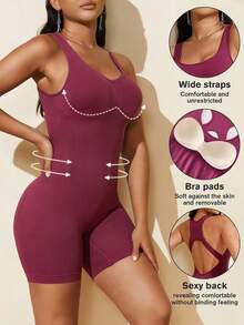 1 pieza Mono moldeador para mujer, con copas acolchadas desmontables, efecto estilizante y levantador MOVWIN - Rosa Fucsia - Ver 2