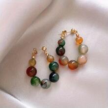 Elegant Luxury Ladies Beaded Ring Earrings - Multi-Colored Faux Jade, Alloy With Stainless Steel Stud Earrings, Ideal For Daily Wear And Gift Wear, Vintage Earrings - Gold - View 3