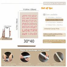 1幅粉色励志语录帆布墙画 - “你美丽、坚强、有韧性、珍贵且被爱着” - 带框，现代美学装饰，非常适合卧室、客厅或办公室 - 也非常适合女孩的婴儿房或家庭办公室，卧室墙面装饰