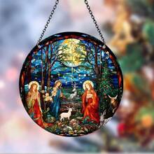 Atrapasoles de Navidad para ventanas, árbol de Navidad, Papá Noel, atrapasoles de Navidad, adornos colgantes de Navidad, adornos para árbol de Navidad (2, Natividad de Navidad 1) - Natividad de Navidad 2 - Ver 8