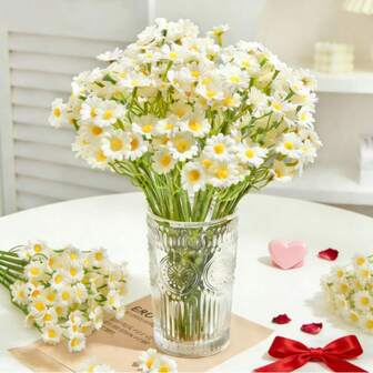 6 piezas/12 piezas Flores artificiales de margarita y manzanilla estilo Ins, decoración del hogar, decoración festiva, boda, ramo de flores para el Día de San Valentín, arreglo floral de mesa