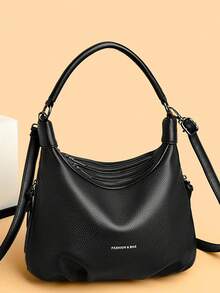 2026 New Black PU Leather One Shoulder Bag, Women's Multi-Zipper Crossbody Bag, Fashion Handbag - Black - View 3