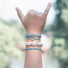Pulseras de cuerda con onda brillante y elegante, pulseras trenzadas con cuentas de concha puka, joyas hechas a mano, regalos de joyería bohemia de Pascua lindos para mujeres - Azul - Ver 4