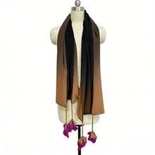 Bufandas de gasa para mujer con flores 3D, elegantes y contrastantes colores, ideales para fiestas de vacaciones. - marrón café - Ver 6