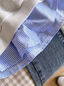 2-In-1 Girls Casual Sweatshirt, Versatile School/Commute Style, With Shirt Collar, Letter Print, Relaxed Fit Preppy Activewear Layered Sweatshirt, California Athleisure Aesthetic