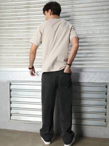 Logeqi® Jeans Vaqueros Lavados Versátil Baggy De Hombre - Gris - Ver 8