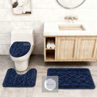 Juego de 3 alfombras y fundas de baño  - Juego suave y antideslizante, ideal para la decoración y comodidad del baño, talla única para un ajuste perfecto - Juego de alfombras y fundas de baño ,Juego de 3 piezas antideslizantes y supersuaves, talla única p